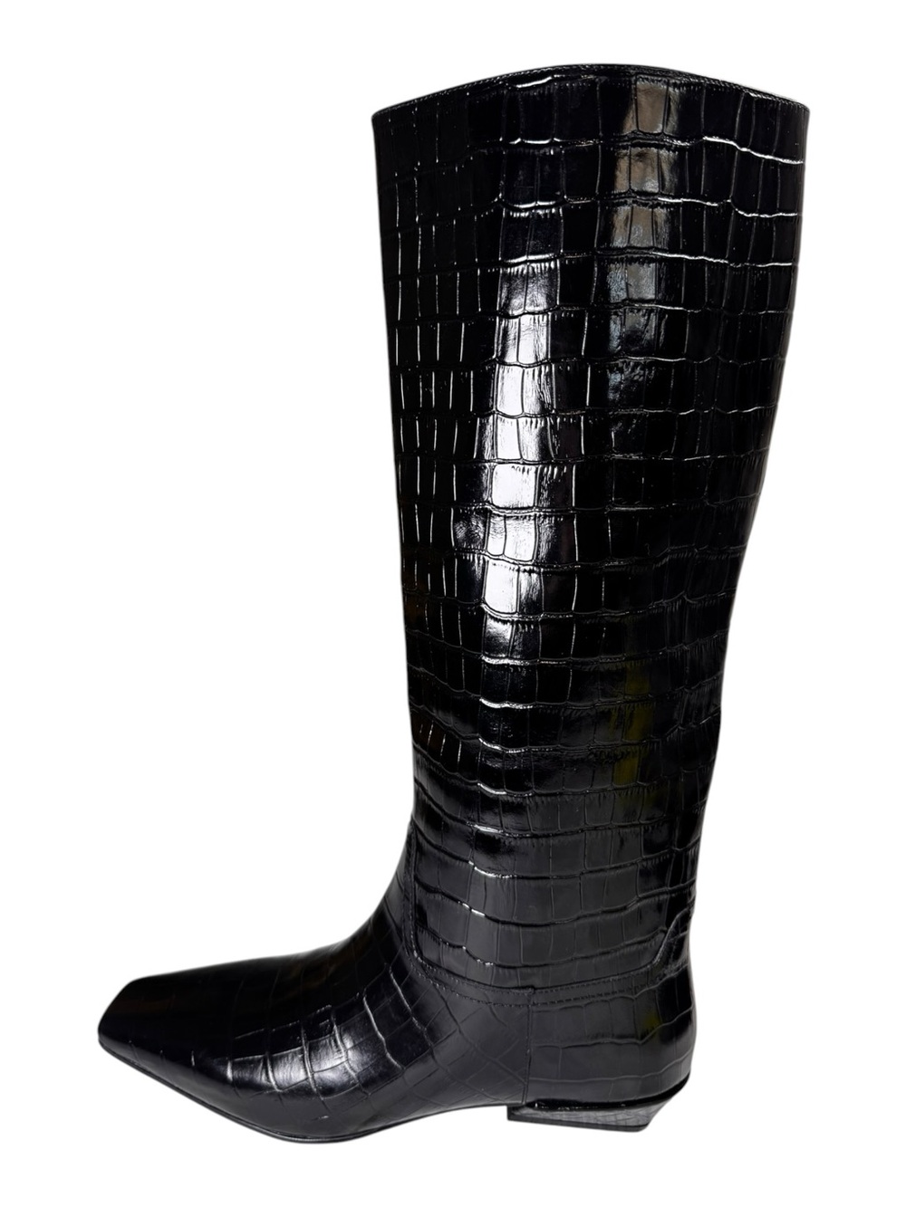 NWT Jeffrey Campbell Passo Black Croc Embossed Leather Knee High Boots 7.5 Flat